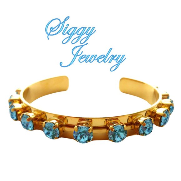 Aquamarine Cuff Bangle Bracelet made with Genuine Austrian Crystals in 6mm - Picture 1 of 4